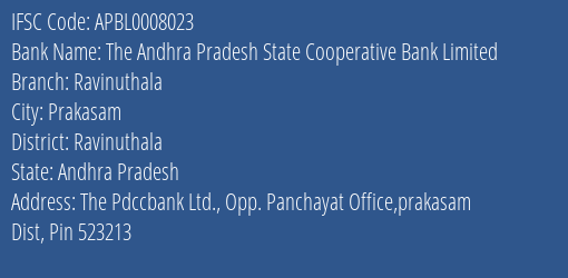 The Andhra Pradesh State Cooperative Bank Limited Ravinuthala Branch, Branch Code 008023 & IFSC Code Apbl0008023