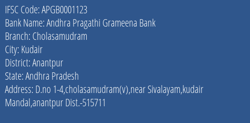 Andhra Pragathi Grameena Bank Cholasamudram Branch, Branch Code 001123 & IFSC Code APGB0001123