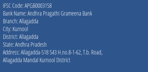 Andhra Pragathi Grameena Bank Allagadda Branch Allagadda IFSC Code APGB0003158