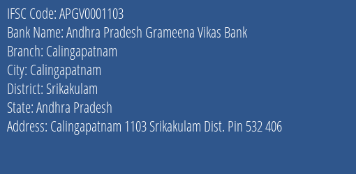 Andhra Pradesh Grameena Vikas Bank Calingapatnam Branch, Branch Code 001103 & IFSC Code Apgv0001103