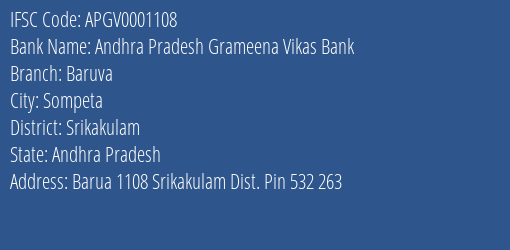 Andhra Pradesh Grameena Vikas Bank Baruva Branch Srikakulam IFSC Code APGV0001108