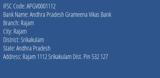 Andhra Pradesh Grameena Vikas Bank Rajam Branch, Branch Code 001112 & IFSC Code Apgv0001112
