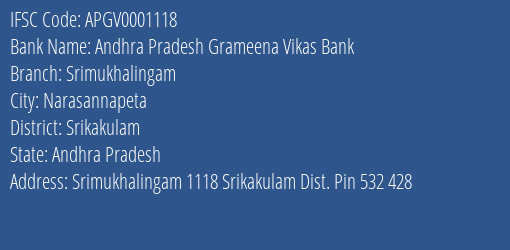 Andhra Pradesh Grameena Vikas Bank Srimukhalingam Branch, Branch Code 001118 & IFSC Code Apgv0001118