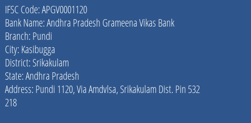 Andhra Pradesh Grameena Vikas Bank Pundi Branch, Branch Code 001120 & IFSC Code Apgv0001120