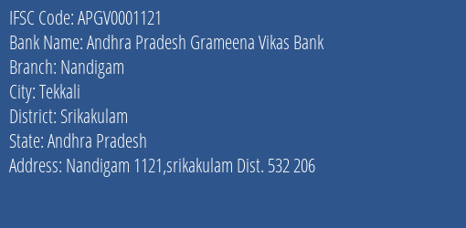 Andhra Pradesh Grameena Vikas Bank Nandigam Branch, Branch Code 001121 & IFSC Code Apgv0001121
