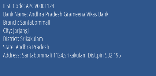 Andhra Pradesh Grameena Vikas Bank Santabommali Branch Srikakulam IFSC Code APGV0001124