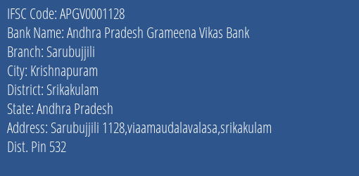 Andhra Pradesh Grameena Vikas Bank Sarubujjili Branch, Branch Code 001128 & IFSC Code Apgv0001128