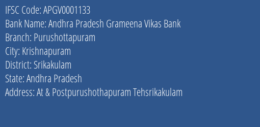 Andhra Pradesh Grameena Vikas Bank Purushottapuram Branch Srikakulam IFSC Code APGV0001133