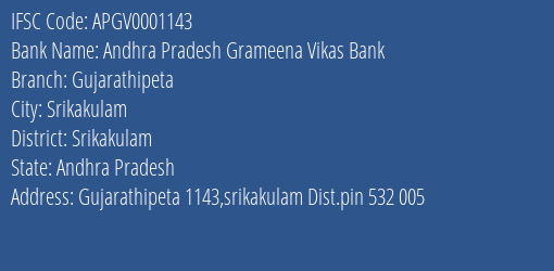 Andhra Pradesh Grameena Vikas Bank Gujarathipeta Branch Srikakulam IFSC Code APGV0001143