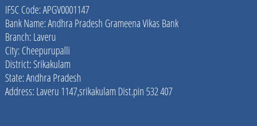 Andhra Pradesh Grameena Vikas Bank Laveru Branch, Branch Code 001147 & IFSC Code Apgv0001147