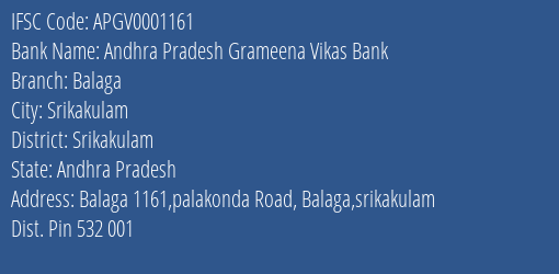 Andhra Pradesh Grameena Vikas Bank Balaga Branch Srikakulam IFSC Code APGV0001161