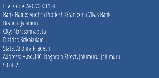 Andhra Pradesh Grameena Vikas Bank Jalamuru Branch, Branch Code 001164 & IFSC Code Apgv0001164