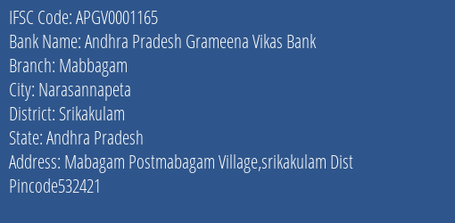 Andhra Pradesh Grameena Vikas Bank Mabbagam Branch Srikakulam IFSC Code APGV0001165
