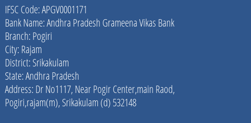 Andhra Pradesh Grameena Vikas Bank Pogiri Branch, Branch Code 001171 & IFSC Code Apgv0001171