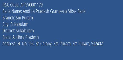 Andhra Pradesh Grameena Vikas Bank Sm Puram Branch Srikakulam IFSC Code APGV0001179