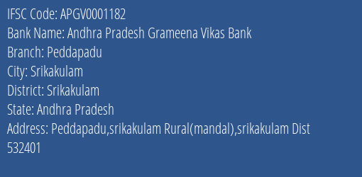 Andhra Pradesh Grameena Vikas Bank Peddapadu Branch, Branch Code 001182 & IFSC Code Apgv0001182