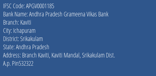 Andhra Pradesh Grameena Vikas Bank Kaviti Branch Srikakulam IFSC Code APGV0001185