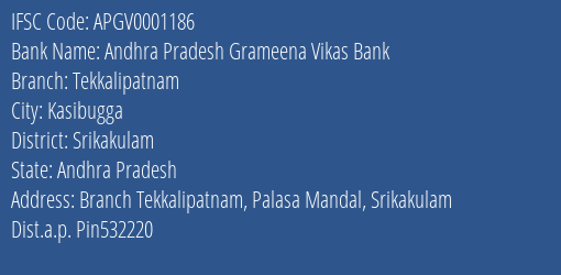 Andhra Pradesh Grameena Vikas Bank Tekkalipatnam Branch, Branch Code 001186 & IFSC Code Apgv0001186