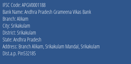Andhra Pradesh Grameena Vikas Bank Alikam Branch Srikakulam IFSC Code APGV0001188