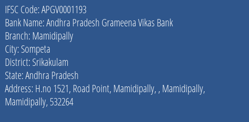 Andhra Pradesh Grameena Vikas Bank Mamidipally Branch, Branch Code 001193 & IFSC Code Apgv0001193