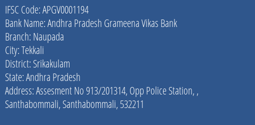 Andhra Pradesh Grameena Vikas Bank Naupada Branch Srikakulam IFSC Code APGV0001194