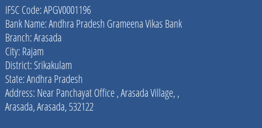 Andhra Pradesh Grameena Vikas Bank Arasada Branch, Branch Code 001196 & IFSC Code Apgv0001196