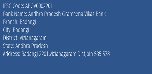 Andhra Pradesh Grameena Vikas Bank Badangi Branch, Branch Code 002201 & IFSC Code APGV0002201