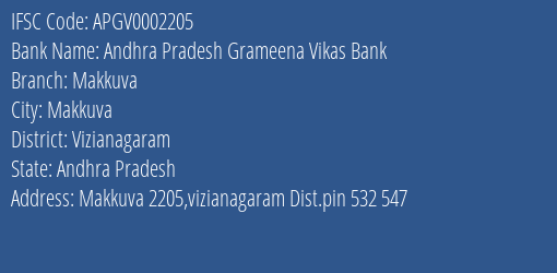 Andhra Pradesh Grameena Vikas Bank Makkuva Branch Vizianagaram IFSC Code APGV0002205