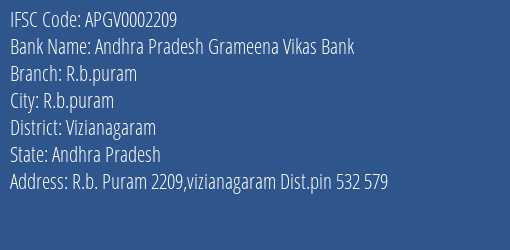Andhra Pradesh Grameena Vikas Bank R.b.puram Branch Vizianagaram IFSC Code APGV0002209