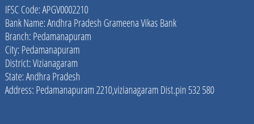 Andhra Pradesh Grameena Vikas Bank Pedamanapuram Branch, Branch Code 002210 & IFSC Code Apgv0002210