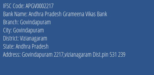 Andhra Pradesh Grameena Vikas Bank Govindapuram Branch Vizianagaram IFSC Code APGV0002217
