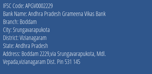 Andhra Pradesh Grameena Vikas Bank Boddam Branch Vizianagaram IFSC Code APGV0002229