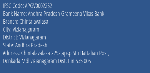 Andhra Pradesh Grameena Vikas Bank Chintalavalasa Branch Vizianagaram IFSC Code APGV0002252
