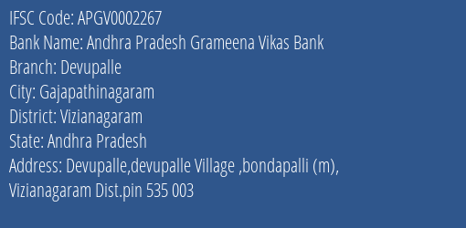 Andhra Pradesh Grameena Vikas Bank Devupalle Branch Vizianagaram IFSC Code APGV0002267