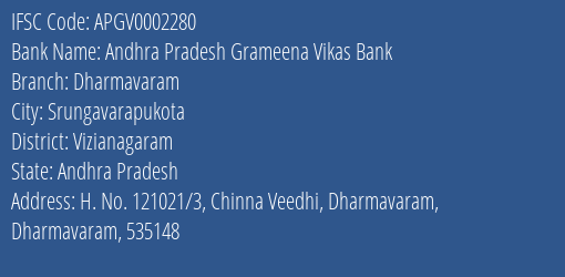 Andhra Pradesh Grameena Vikas Bank Dharmavaram Branch Vizianagaram IFSC Code APGV0002280