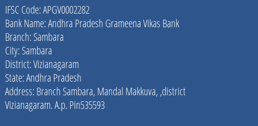 Andhra Pradesh Grameena Vikas Bank Sambara Branch, Branch Code 002282 & IFSC Code Apgv0002282