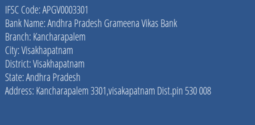 Andhra Pradesh Grameena Vikas Bank Kancharapalem Branch Visakhapatnam IFSC Code APGV0003301