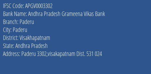 Andhra Pradesh Grameena Vikas Bank Paderu Branch Visakhapatnam IFSC Code APGV0003302