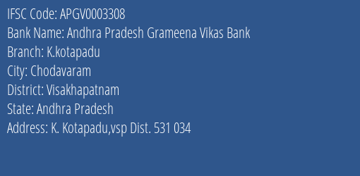 Andhra Pradesh Grameena Vikas Bank K.kotapadu Branch, Branch Code 003308 & IFSC Code Apgv0003308