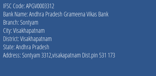 Andhra Pradesh Grameena Vikas Bank Sontyam Branch Visakhapatnam IFSC Code APGV0003312