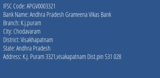 Andhra Pradesh Grameena Vikas Bank K.j.puram Branch, Branch Code 003321 & IFSC Code Apgv0003321