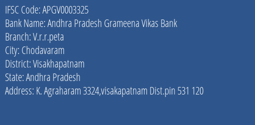 Andhra Pradesh Grameena Vikas Bank V.r.r.peta Branch, Branch Code 003325 & IFSC Code Apgv0003325