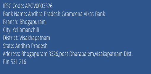 Andhra Pradesh Grameena Vikas Bank Bhogapuram Branch Visakhapatnam IFSC Code APGV0003326