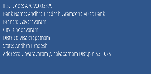 Andhra Pradesh Grameena Vikas Bank Gavaravaram Branch Visakhapatnam IFSC Code APGV0003329