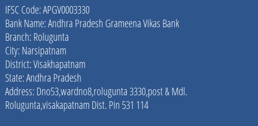 Andhra Pradesh Grameena Vikas Bank Rolugunta Branch, Branch Code 003330 & IFSC Code Apgv0003330