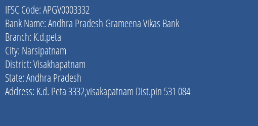 Andhra Pradesh Grameena Vikas Bank K.d.peta Branch, Branch Code 003332 & IFSC Code Apgv0003332