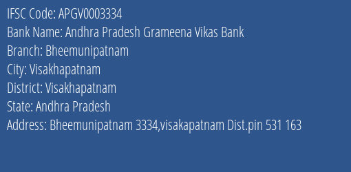 Andhra Pradesh Grameena Vikas Bank Bheemunipatnam Branch, Branch Code 003334 & IFSC Code Apgv0003334