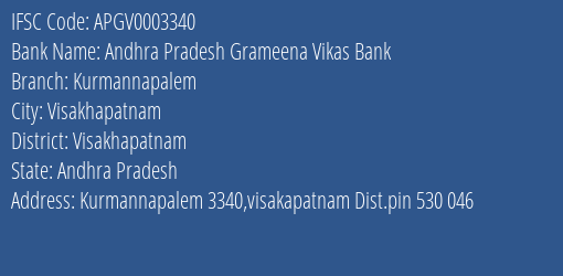 Andhra Pradesh Grameena Vikas Bank Kurmannapalem Branch Visakhapatnam IFSC Code APGV0003340
