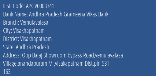 Andhra Pradesh Grameena Vikas Bank Vemulavalasa Branch Visakhapatnam IFSC Code APGV0003341
