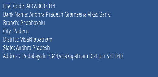 Andhra Pradesh Grameena Vikas Bank Pedabayalu Branch, Branch Code 003344 & IFSC Code Apgv0003344